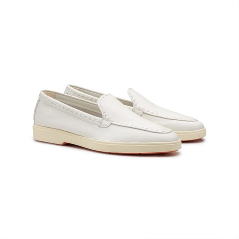 Women's white leather loafer - Santoni - 2