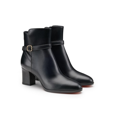 Women's black leather mid-heel ankle boot - Santoni - 3