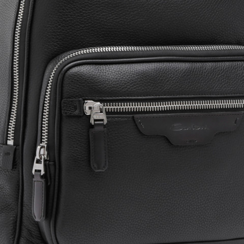 Black tumbled leather backpack - Santoni - 6