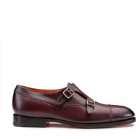 Men's orange leather double monk straps shoe - Santoni - 1