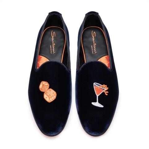 Men's blue velvet loafer - Santoni - 4