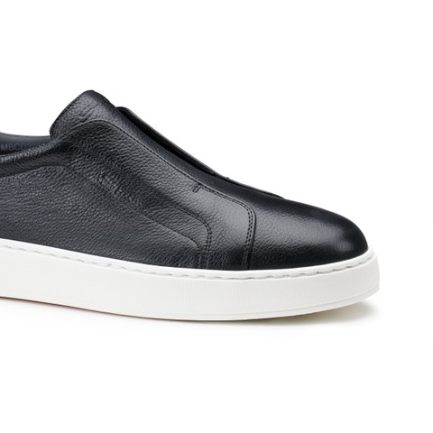 Men's black leather slip-on sneaker - Santoni - 5