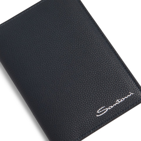 Blue tumbled leather passport case - Santoni - 4
