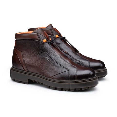 Men's dark brown leather hiking boot - Santoni - 3