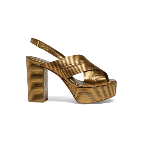 Women's gold leather high-heel sandal - Santoni - 1
