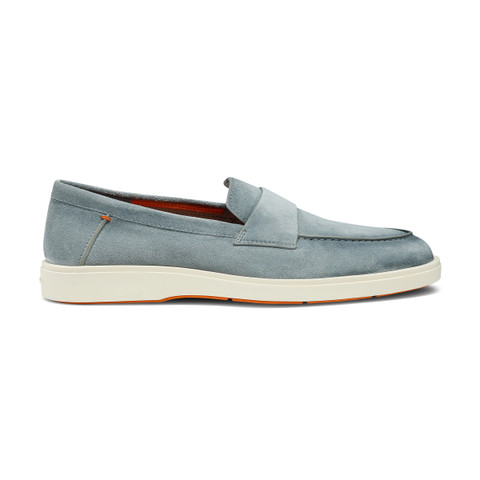 Men's light blue suede penny loafer - Santoni - 1