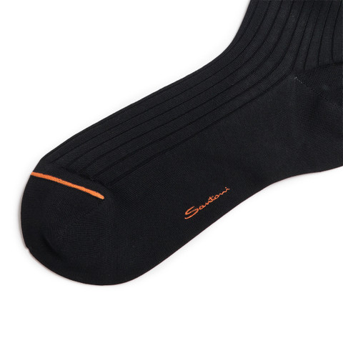 Black Filo di Scozia mercerised cotton crew socks - Santoni - 2