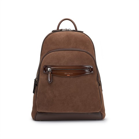 Brown suede and leather backpack - Santoni - 1