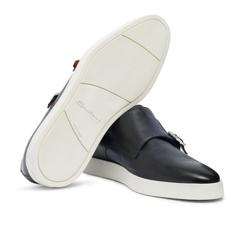Men’s blue leather double-buckle shoe - Santoni - 3