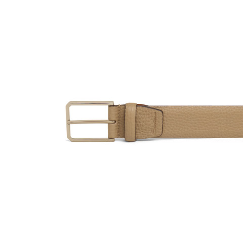 Men's beige tumbled leather adjustable belt - Santoni - 2