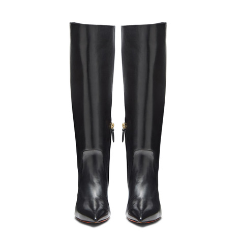 Women's black leather mid-heel boot - Santoni - 3