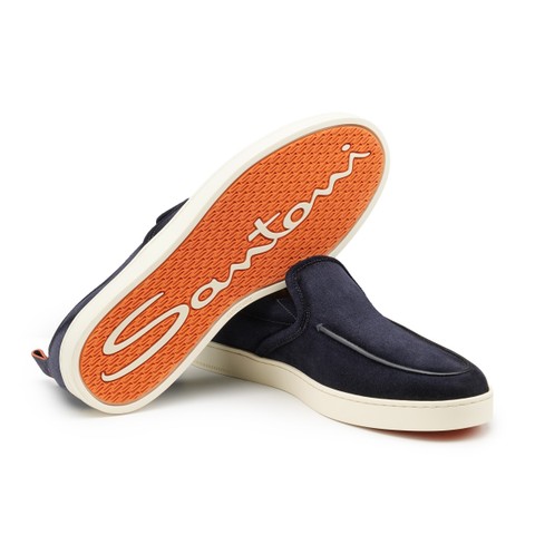 Men's blue suede Weekender loafer - Santoni - 3
