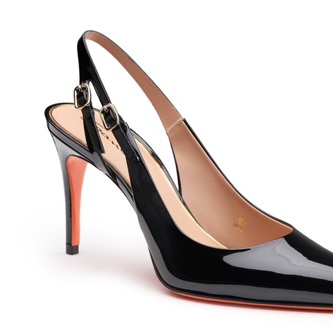 Zapato slingback de tac&oacute;n medio para mujer en charol negro - Santoni - 5