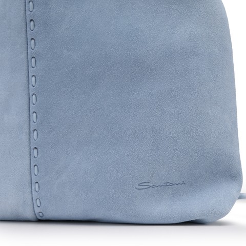 Sac bandouli&egrave;re en daim bleu clair - Santoni - 5