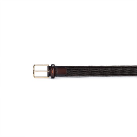 Dark brown woven leather belt - Santoni - 2