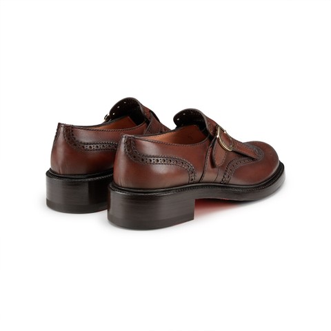 Women's dark brown leather single monk strap shoe with frange - Santoni - 3