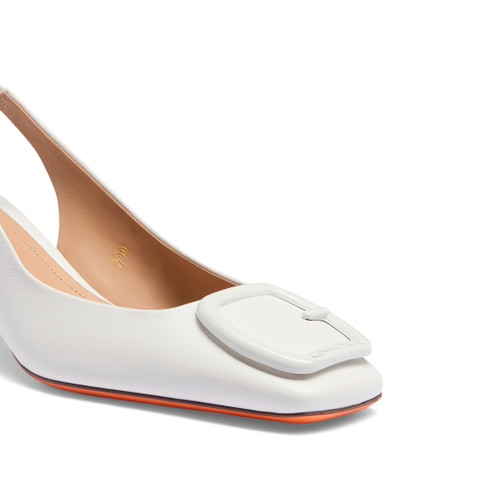 Women's white leather mid-heel slingback - Santoni - 5
