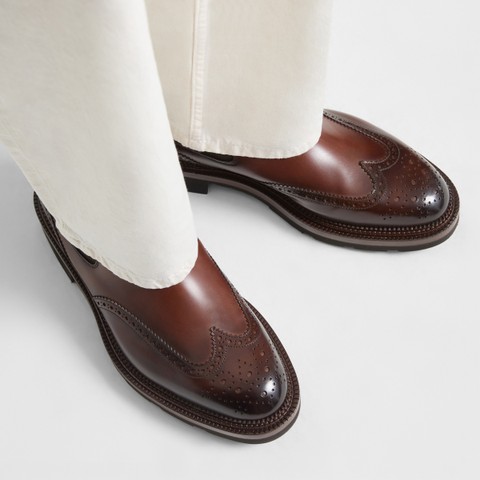 Men&rsquo;s brown leather Chelsea brogue boot - Santoni - 7