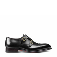 Men's black leather double-buckle shoe - Santoni - 1