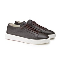Men's dark brown tumbled leather sneaker - Santoni - 2