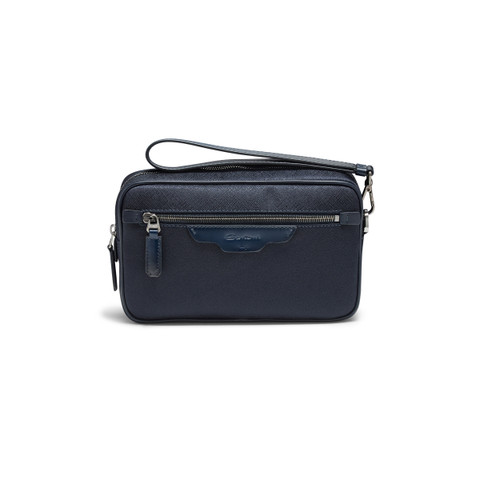 Blue leather and nylon beauty case - Santoni - 1