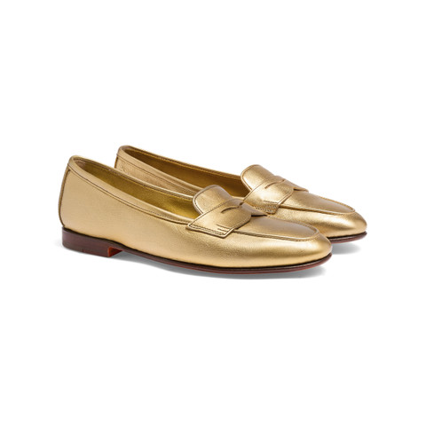 Women's gold laminated leather Carla loafer - Santoni - 3