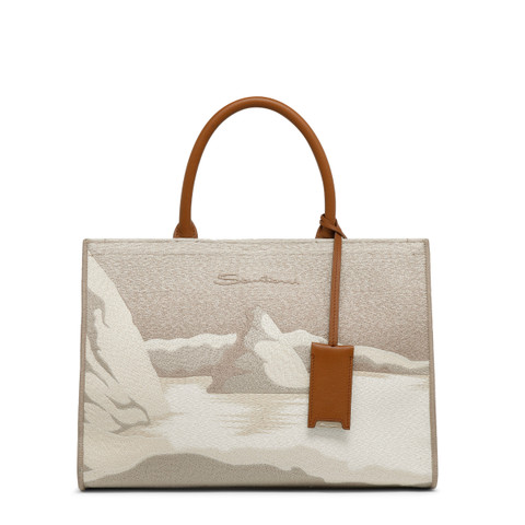 Beige fabric medium tote bag - Santoni - 1