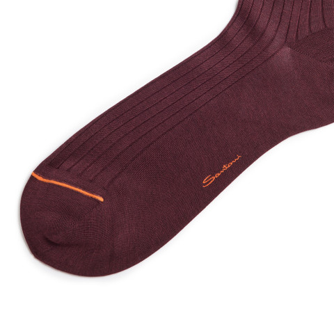 Burgundy Filo di Scozia mercerised cotton crew socks - Santoni - 2