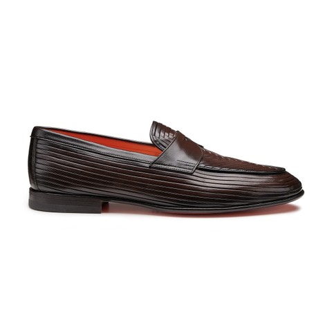 Men's dark brown leather penny loafer - Santoni - 1
