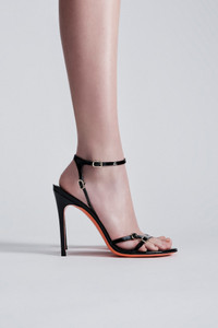 Women's black patent leather high-heel sandal - Santoni - editorial