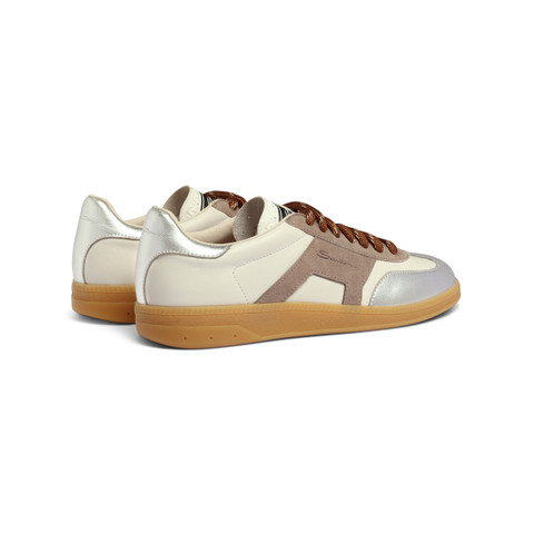 Women's white, beige and silver leather and suede DBS Oly sneaker - Santoni - 4
