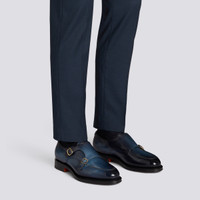 Men's blue leather double-buckle shoe - Santoni - 2