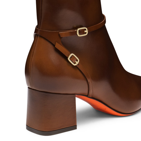 Braune Stiefeletten für Damen aus Leder mit mittelhohem Absatz - Santoni - 6