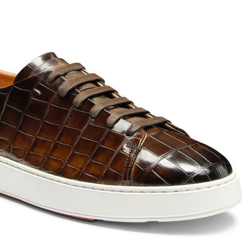 Men's dark brown alligator leather sneaker - Santoni - 5
