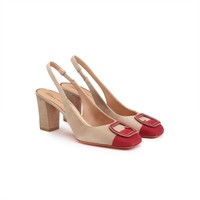 Women's beige and burgundy suede high-heel slingback - Santoni - 2