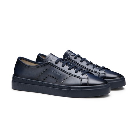 Men's blue leather Double Buckle Sneaker - Santoni - 2
