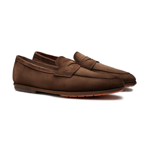 Men's brown suede Carlo Driver penny loafer - Santoni - 3