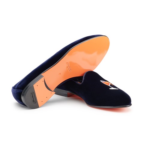 Men's blue velvet loafer - Santoni - 3