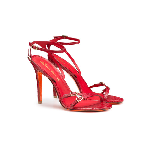 Rote Sandalen für Damen aus Krokodilleder mit hohem Absatz - Santoni - 2
