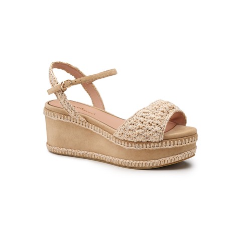 Women's beige suede and raffia wedge - Santoni - 5