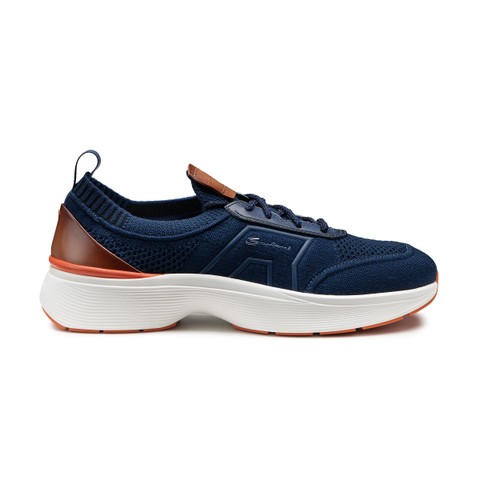 Men's blue stretch knit Easy Bounce sneaker - Santoni - 1
