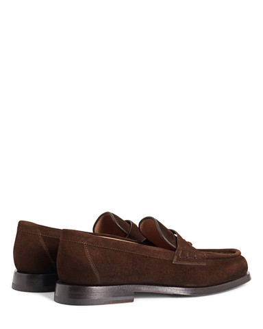 Women&rsquo;s dark brown suede penny loafer - Santoni - 7