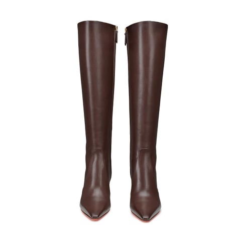 Women's dark brown leather high-heel boot - Santoni - 3
