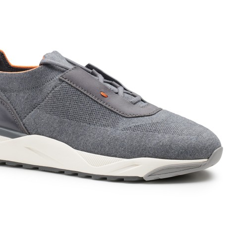 Men's light blue fabric and leather sneaker - Santoni - 5
