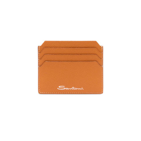 Orange tumbled leather credit card holder - Santoni - 1