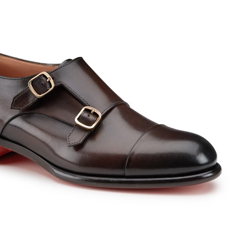 Women's dark brown leather double monk straps shoe - Santoni - 6