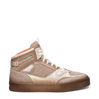 Men&rsquo;s polished beige leather and suede sneaker - Santoni - 1