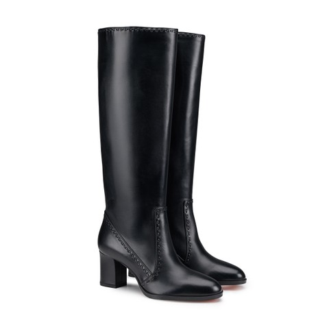 Women's black leather mid-heel boot - Santoni - 4