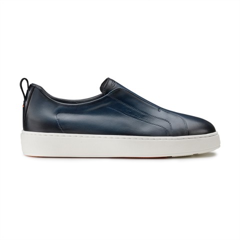 Men's blue leather slip-on sneaker - Santoni - 1