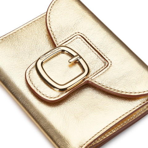 Gold laminated leather wallet with coin pocket - Santoni - 5